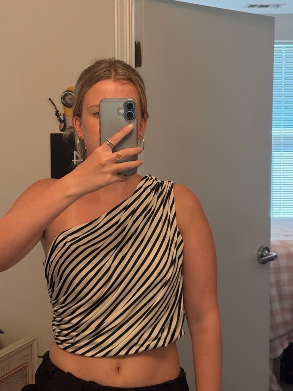 H&M Black & White One-Shoulder Striped Tank